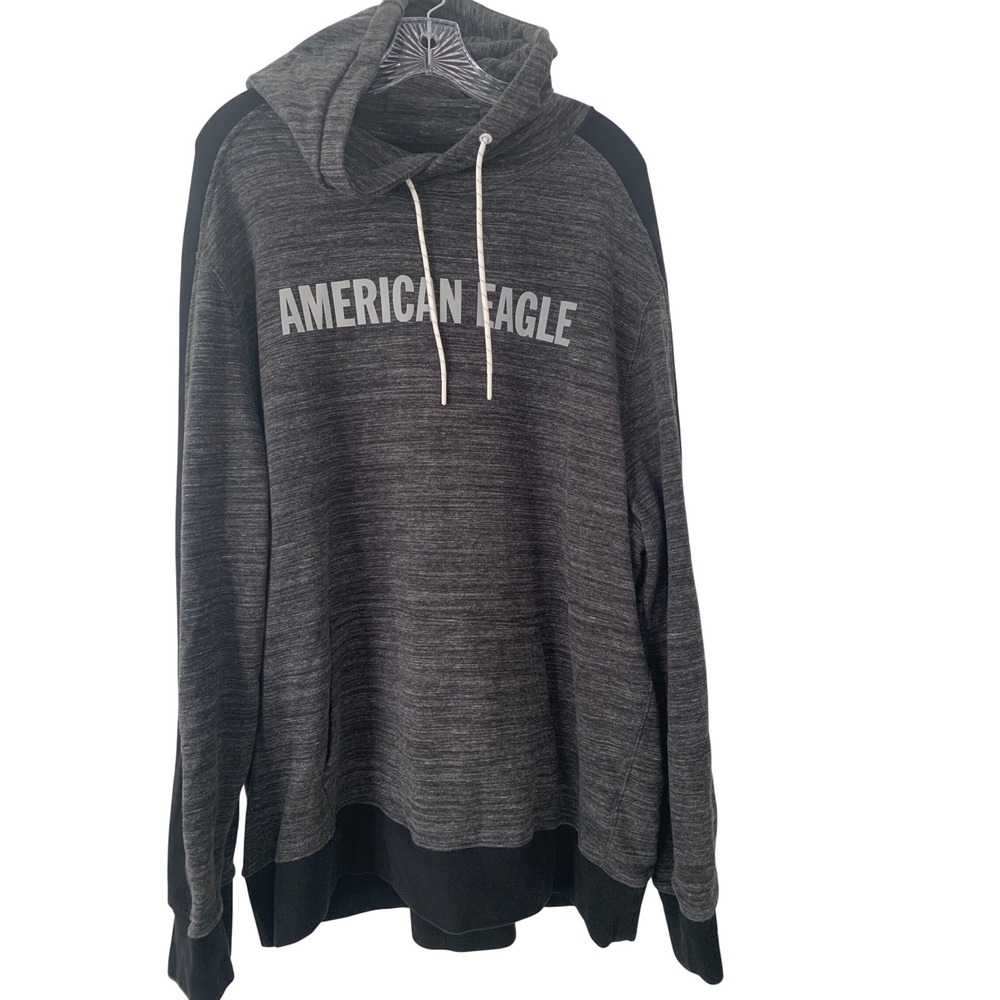 American Eagle Mens XXL Gray Space Dye Logo Pullover Hoodie Sweatshirt Black